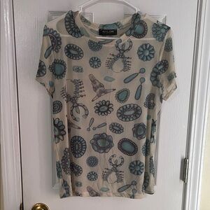 Western Print Mesh Short Sleeve Top